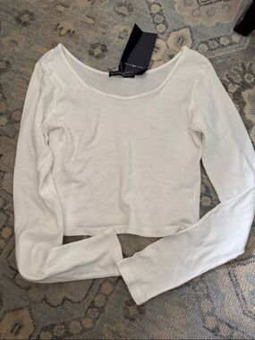 Brandy Melville White Long-Sleeve Scoop Crop Top